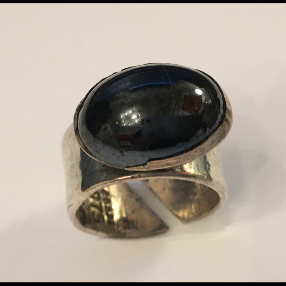 Sterling silver ring with black oval stone by Joanne Cooper.  Size 9.5